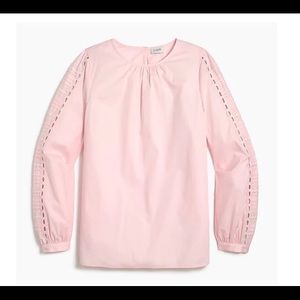 J. Crew Cotton Poplin Eyelet pink puff-sleeve top with eyelet detail Size small